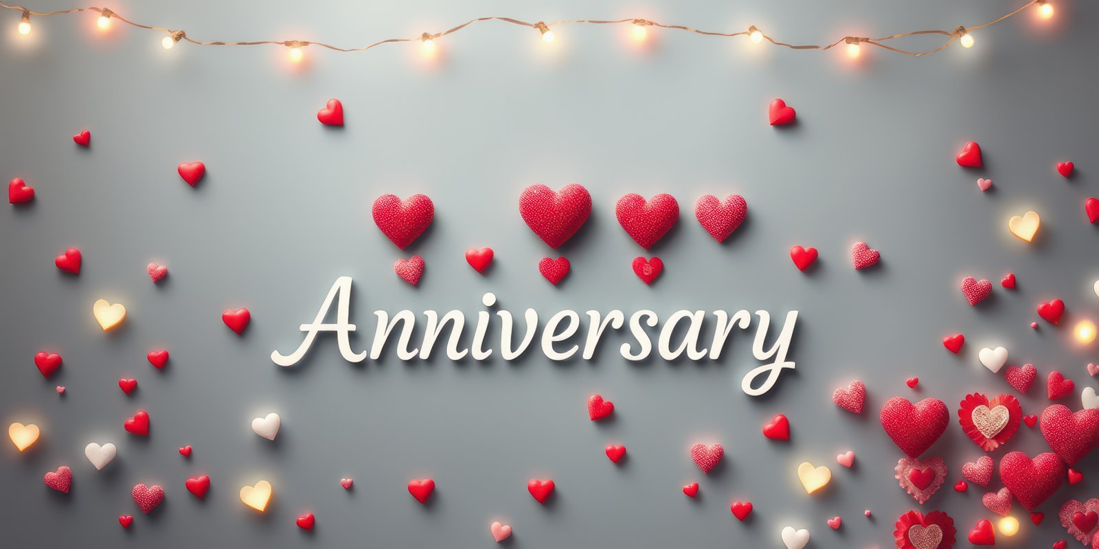 Celebrating a special anniversary with decorative hearts and festive lights in a romantic setting